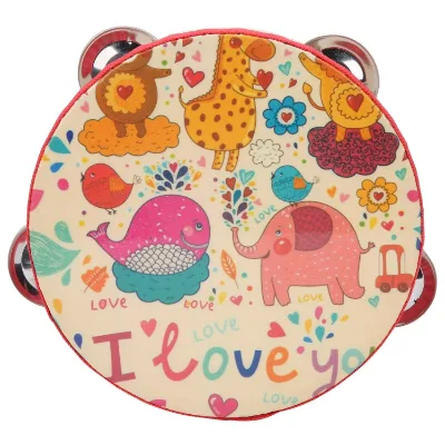 Kids Hand Drum Handheld Tambourine Cartoon Pattern Musical Educational Instrument Supplies Giraffe