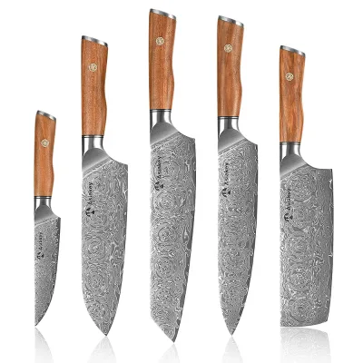 Damask Knife Set 5pcs Professional Damascus Chef Knives Set With Rosewood Handle