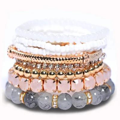 AA00282 8pcs/pack Bohemian Stackable Glass Beads Bracelets for Women Stretch Beaded Bangles Layered Adjustable Bracelet Set
