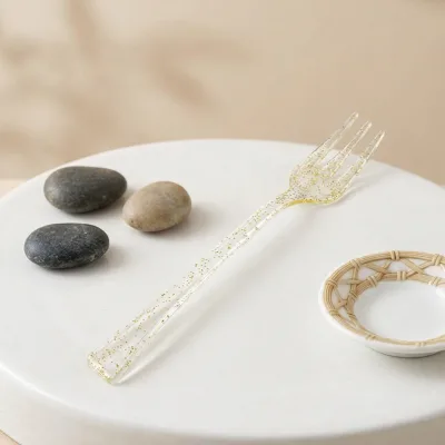 Rose Gold Plastic Gold Mini Disposable Fork Spoon Set Natural Wind Style P.S. Material for French Baking Banquet Dessert Use