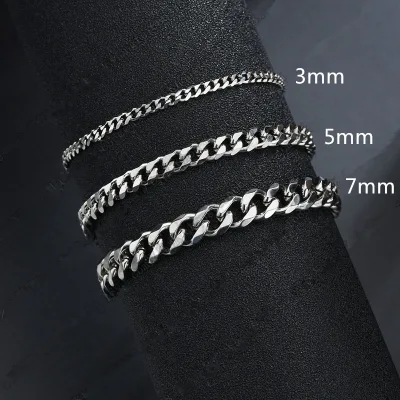 2025 New Trendy Cuban Chain Men Bracelet Classic Stainless Steel 3/5/7mm Width Chain Bracelet for Men Women Jewelry Gift