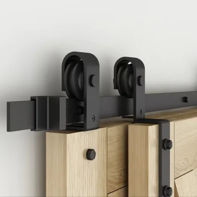 Interior Warehouse Sliding Barn Door Hardware for Double Doors Knocked Down Track