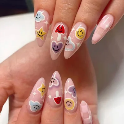 Wholesale High End Press on Nails Short Stiletto Pointy 3D Artificial Fake Nails High Quality Boxed with Glue Set Full Cover