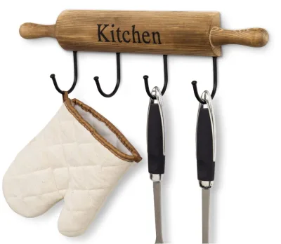 Rustic Wood Kitchen Hooks for Hanging Cooking Utensils Coffee Mugs and Hand Towels Decorative Kitchen Wall Decor with 4 Hooks