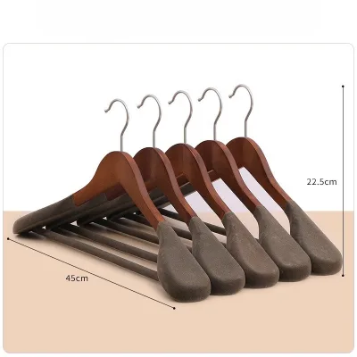 Manufacturer Hangers Non-slip Wooden Suits Clothes Hangers with Non Slip Velvet on Shoulders and Bar