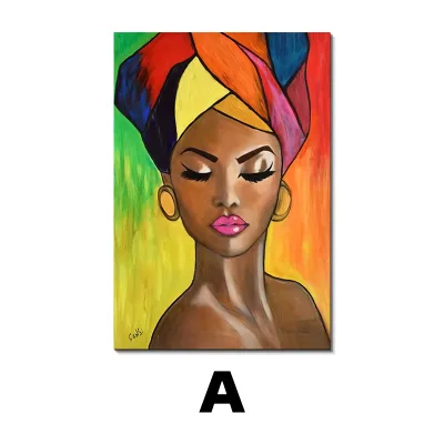 African Woman Design Attractive Polyester Pre-Printed Framed Stretched Canvas Decoration Painting for Wall Art Hanging Painting