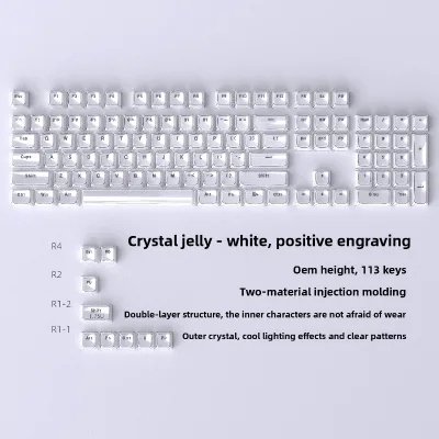 In Stock Cross-border Wholesale Crystal Jelly Keycaps Mini Full Set 114 Keys OEM PC Transparent Positive-side-printed Keycaps