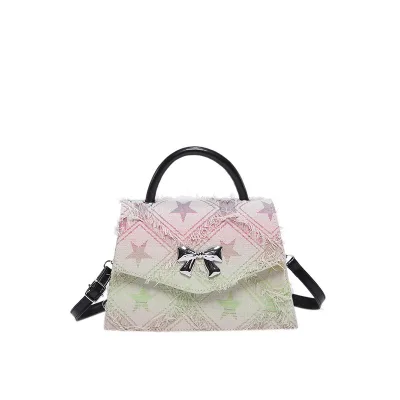 Vintage Star Personality Small Square Bag New Denim Plaid Textured Single Shoulder Crossbody Handbag