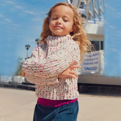 Custom Chunky Thick Knit Warm 100% Cotton Winter Turtleneck Children Girls Long Sleeve Sweaters Multicolored Factory