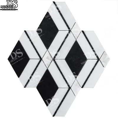 White and Black Hot Selling Irregular Marble Mixed Shell Water Jet Mosaic Tile Classic Luxury Hotel Home Office