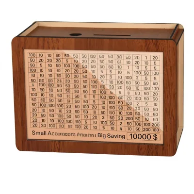Kakeibo Wooden Money Saving Challenge Box Cash Vault Piggy Bank for Adults & Kids-Small Amounts Big Savings (10 Amounts No Lock)