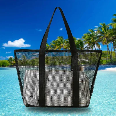 HANFEIZI Beach Casual Mesh Tote Bag Swimming Storage Bag for Towels Toiletries Accessories