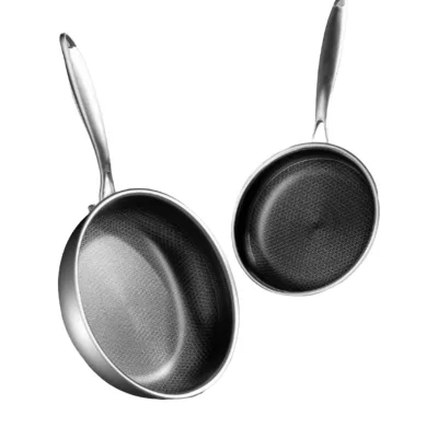 OEM 304 Stainless Steel Honeycomb Nonstick Frying Pan with Glass Lid Scratch Resistant for Induction and Gas Cooktops
