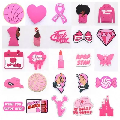 Hot Sale Custom Designer PVC Soft Rubber Cartoon Pink Shoe Charms for Girls Sandals & Slippers Decoration Gifts
