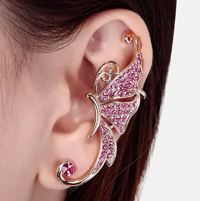 New Design Korean butterfly Elegant Charm Earring Fashion Jewelry Full Diamond Crystal Clip Earring Insect Shaped Earring