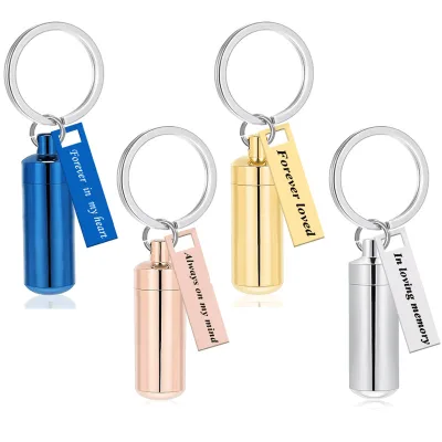 Electroplated Blue Gold Silver Stainless Steel Cylindrical Urn Commemorative Perfume Bottle Opener Keychain Jewelry for Baby PET