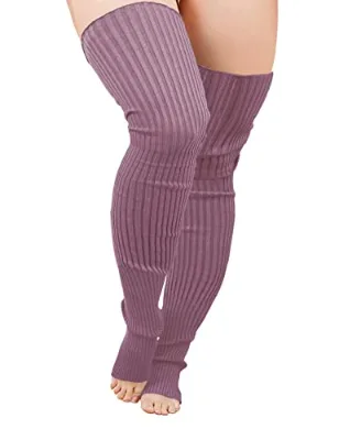 V28 Plus Size Thick Breathable Viscose/Nylon Knit Leg Warmer Women's Thigh High Boot Extra Long Large Socks Berry One Size