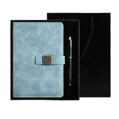 OEM Custom Logo A5 Pu Leather Notebook Business Journal Pen Gift Set for Business