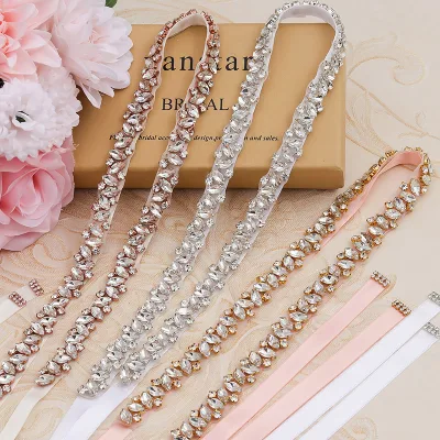 Handmade Luxury Thin Rhinestone Chain Trims Wedding Belts Decoration for Bridal Sash & Dress Custom Waist Belt