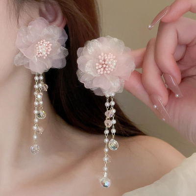 Spring Summer Pearl Tassel Statement Earrings Fashion Jewelry Colorful Flower Dangle Earrings