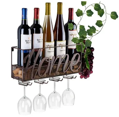 Fast Dispatch Stackable Wall Mounted Wine Rack Metal and Glass Holder & Wine Cork Storage Wall Mount Metal Wine Rack