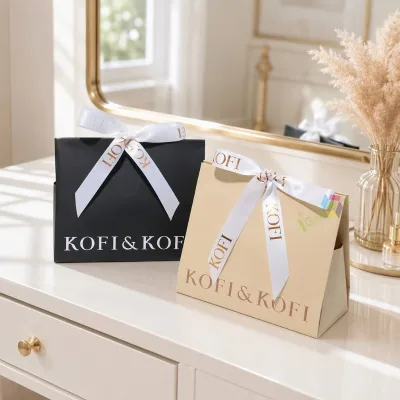 Wholesale Custom Logo Eco-Friendly Recycled Materials Luxury Paper Bags for Cosmetic with Ribbon