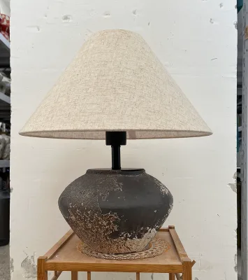 Japandi Wabi Black Ceramic Lamp Base Cozy Bedroom Lamp Rustic Urban Chic Ceramic Desk Light Mid-Century Modern Ceramic Lighting