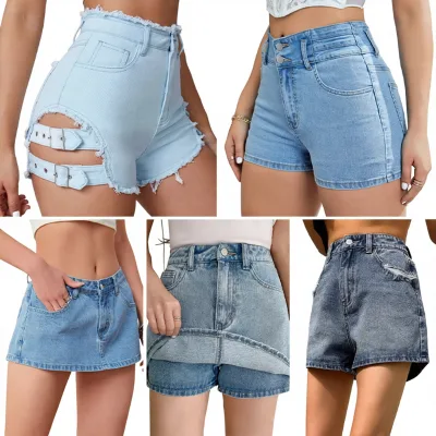 Multi Style Navy Blue, Olive Red, White, Yellow High Waisted Casual Workwear Shorts with Hot Patterns and Water Washing Process