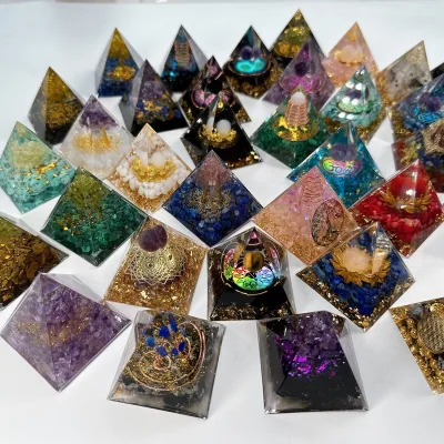 Natural Energy Crystal Pyramid Orgone Meditation Healing Stones Tree of Life Orgonite Pyramid
