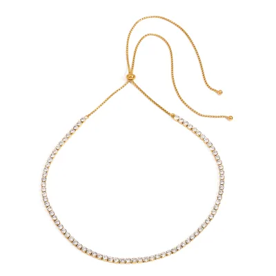 Gold Stainless Steel Elegant Chic Jewelry Adjustable Length Tennis Necklace