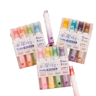 High Quality Glitter Highlighter, Cute Student Marker, Color Rough Strokes, Key Markers, Handbook Pearl Pen Kawaii Stationery