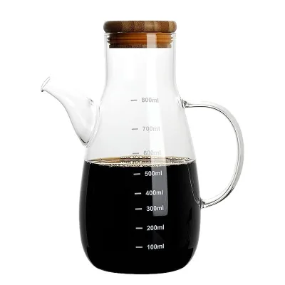 Nordic Glass Oil Dispenser High Borosilicate Leak Proof Kitchen Container Stainless Steel Lid Transparent Cruet Bottle