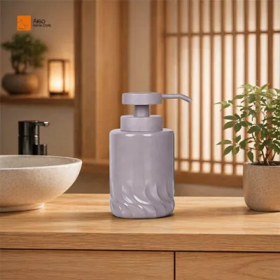 Aleo Muted Grey Cylindrical Wavy Bottom Resin Eco-friendly Shampoo Dispenser Waterproof Stain-resistant Surface Upscale Hotel
