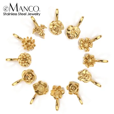 EManco DIY Your Own Charm for Fashion Trendy Accessories Flower Charms Waterproof Gold Stainless Steel Woman Jewelry Charm