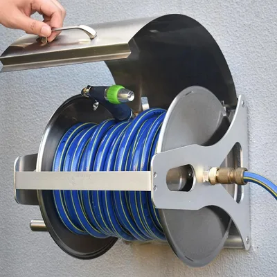 Wall Mounted Patio Garden Lawn Stainless Steel Garden Hose Reel Water Hose Holder Hanging Rack