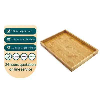 Natural Bamboo Serving Tray Modern Rectangular - for Food Drinks Decor Vanity in Home Kitchen Bathroom Coffee Table