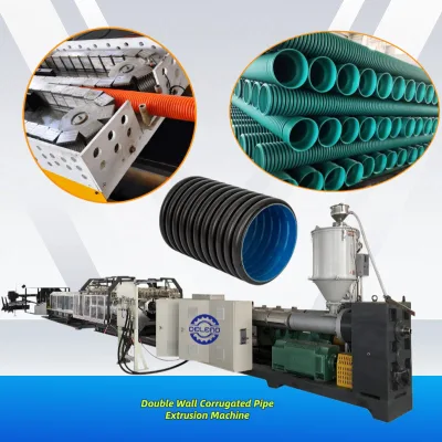 High Speed Fully Automatic PP PE PVC Double Wall Corrugated Pipe Extrusion Machine Screw Engine Gearbox 110-1200mm Drainage