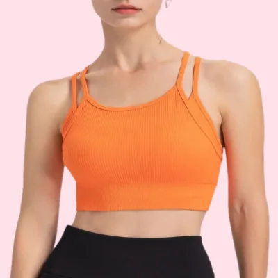 Quick-Drying Sports Bra for Running & Fitness Solid Color with Shockproof Y-Line Straps & Fixed Pads Cross Back Training Bra