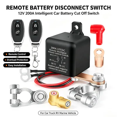 200A 12V Wireless Remote Control Battery Disconnect Relay Remote Battery Cut Off Switch for Car RV Marine Boat Yacht
