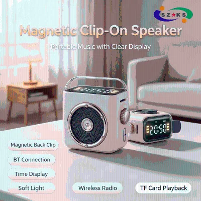 Mini Magnetic Back Clip LED Time Display 5W Two-Way Audio APP Controlled Rechargeable Portable Outdoor Travel for V5.3 Speaker