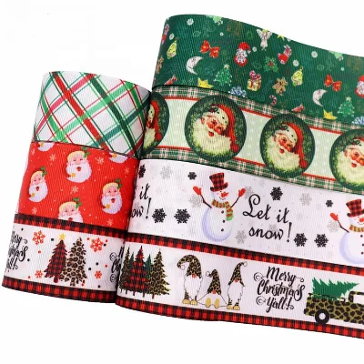 38mm Snowman Santa Christmas Grosgrain Ribbon Single Face 100% Polyester for Decorations and Gifts
