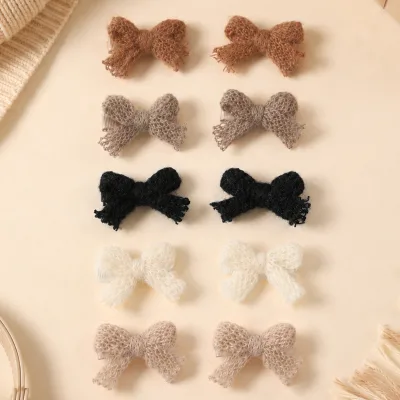 Winter Knit Hair Bows 10Pcs Crochet Yarn Bow Clips Neutral Colors Beige Brown for Girls Women Fall Winter Daily