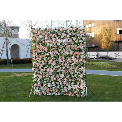 New Arrival Wedding Decor 3D Silk Pink Rollable Series Modern Artificial Flower Wall Decor for Indoor/Outdoor Christmas