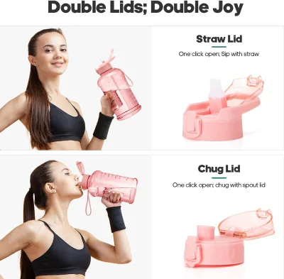 Round Shaped Water Bottle Bpa Free, Botellones De Agua De 2 Litros, Large Motivational Water Bottle with Time Mark and Sleeve
