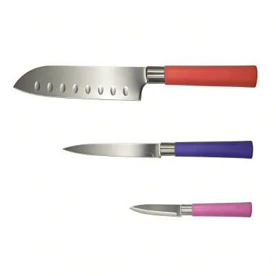 3Pcs Japanese Pot-style Chef Knife Set with Colorful Plastic Handle
