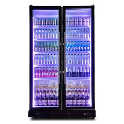 Upright Black Glass Door Beer Display Fridges Cooler Luxury Cold Beverage Display Chiller With Fan Cooling System