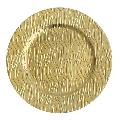 Wholesale Vintage Embossed Gold Foil Charger Plates Flame Pattern Round Underplate for Wedding Party Dinner Decor