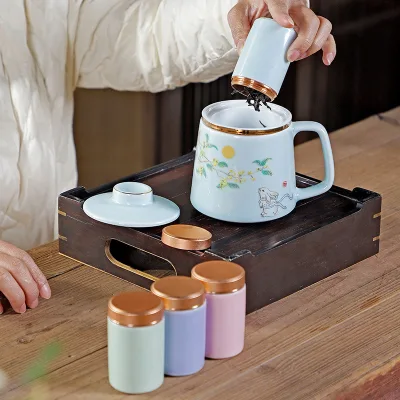 Ceramic Small Tea Canister, Exquisite Mini Tea Canister, Portable Convenient Travel Car Tea Storage Canister, sealed Canister