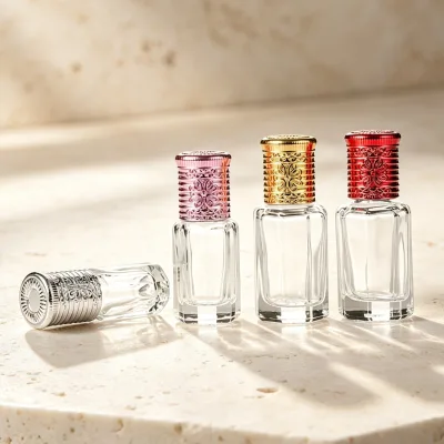 MUB 3ml 6ml 10ml 12ml Octangle Bottle Essential Oil Bottle Roller Bottle with Zinc Metal Caps Arabian Design Alloy Caps
