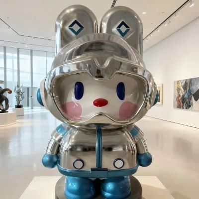 Handmade Custom Space Bunny Artwork Statue Cosmonaut Rabbit Figure Astronaut Sculpture for Retail Store Public Space Art Decor